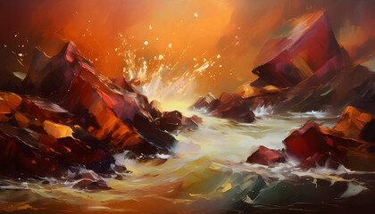 Beautiful natural minerals splashing point, abstract purple ochre background.