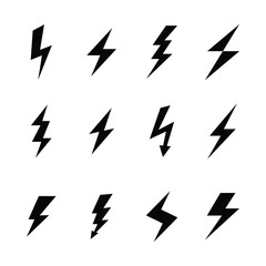 Thunderbolt, flash, lighting bolt and electricity icon set. Electrical power symbol