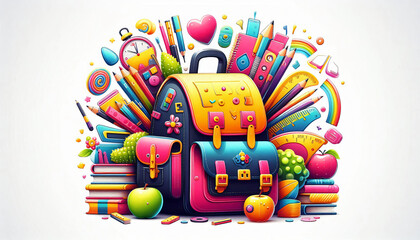 backpack full of books and school supplies. back to school concept