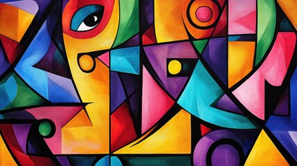 Fototapeta premium An abstract art piece with vibrant geometric figures creating a sense of depth