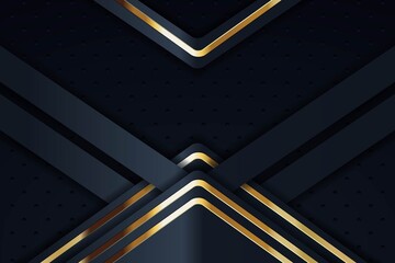 Abstract black and gold geometric background with layered shapes.