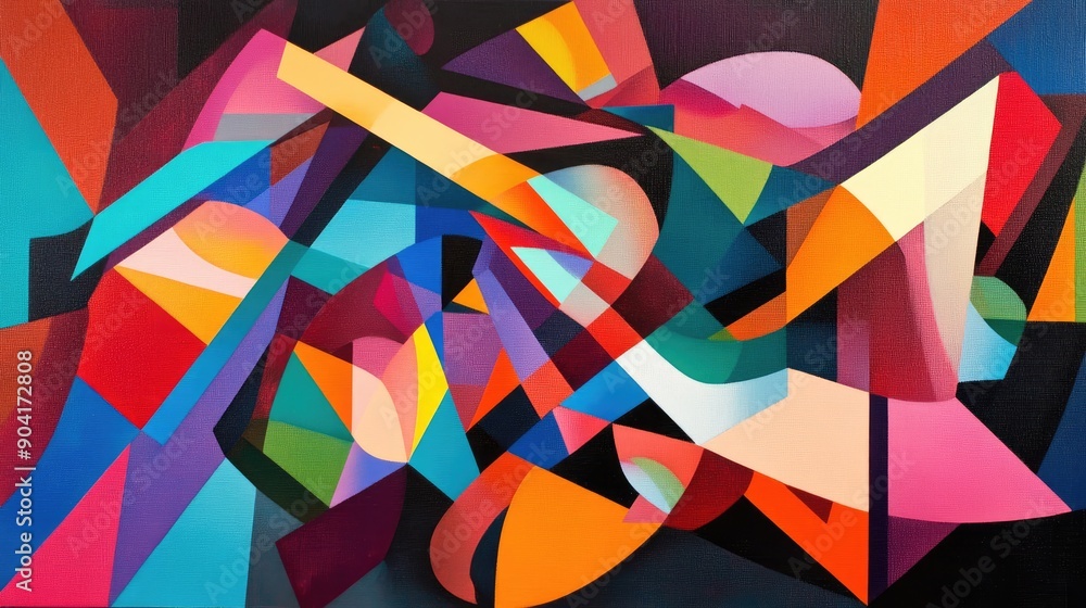 Poster a dynamic abstract artwork with overlapping colorful geometric shapes