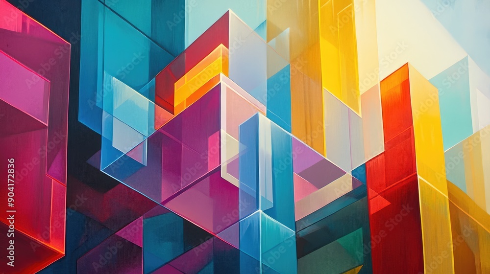 Poster a dynamic abstract artwork with overlapping colorful geometric shapes