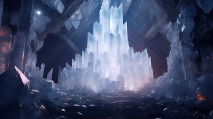 Crystal Cathedral: A mystical and ethereal scene, featuring a towering crystal cathedral bathed in an otherworldly glow. The intricate details of the cathedral's design and the captivating light creat