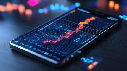 Futuristic economic forecast with declining graphs, futuristic business decline, advanced tech in financial trouble