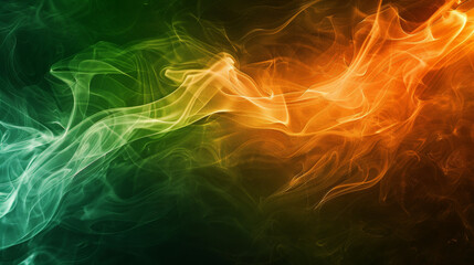 A dynamic background showcasing vivid green and orange smoke trails mingling with translucent steam, creating a lively and energetic visual.