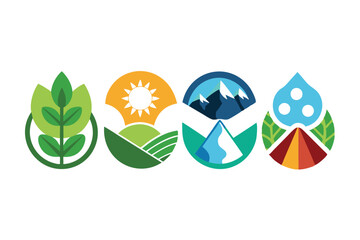 Four Circular Icons Depicting Elements of Nature