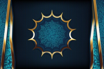 Abstract blue and gold design with a hexagonal pattern.