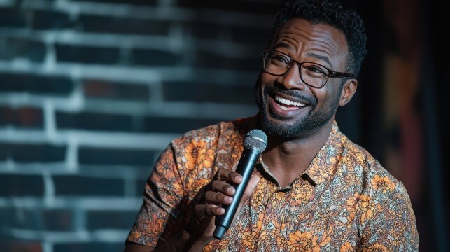 a male stand up comedian on stage with a microphone
