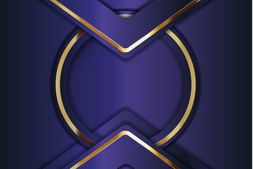 Abstract blue and gold geometric background with a circle.