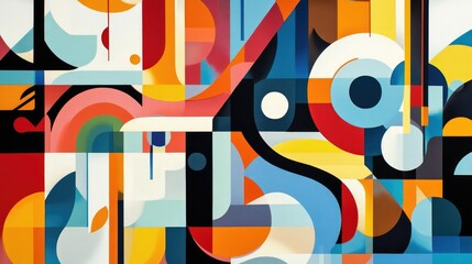 A modern abstract art print with bold, colorful geometric figures and lines