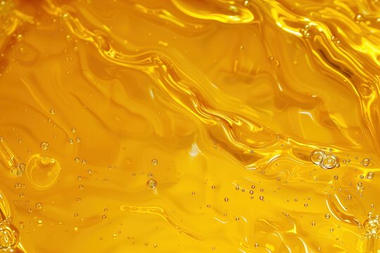 Golden liquid honey or syrup with bubbles abstract background