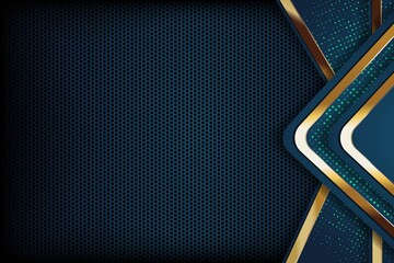 Abstract blue and gold geometric background with hexagonal pattern.