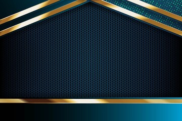 Abstract blue and gold geometric background with hexagonal pattern.