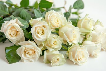 Obraz premium Close up white roses bouquet on white background for Valentine s Day and March 8