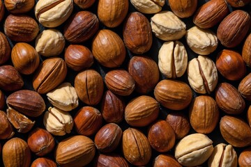 Assortment of nuts on food background.