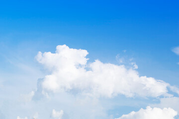 Large white clouds. Sky with fluffy white cloudscape texture. Wide blue sky nature background, cloudy, horizontal