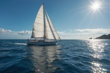 Fototapeta premium Sailboat Gliding Through the Azure Ocean