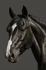 Black and White Horse Head on White Background