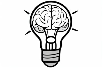 Black and White Brain Light Bulb Creative Abstract Art Minimalist Design Modern Illustration Intelligence and Innovation
