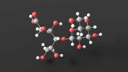 lactobionic acid molecule 3d, molecular structure, ball and stick model, structural chemical formula e399