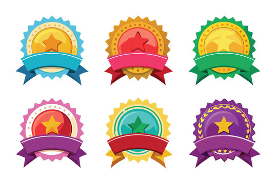 Colorful Award Badges with Stars and Ribbons