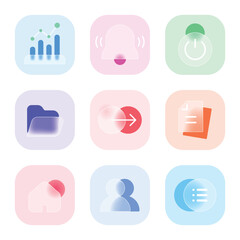 A collection of glass-morphism-style icons
