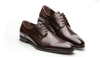 Dark Brown Leather Dress Shoes with Sleek Design Isolated on white background