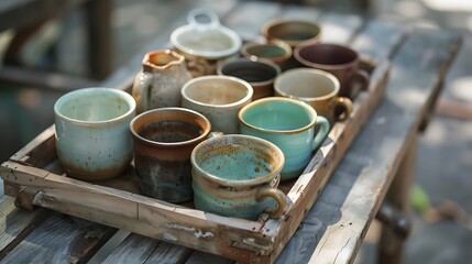 A tray with several cups on it