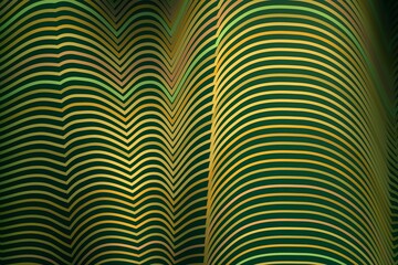 Abstract green and gold wavy striped pattern.