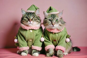 two cats in suits. Christmas or New Year template
