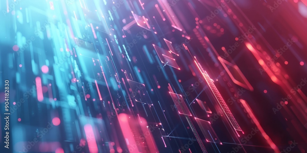 Poster dynamic image of an abstract digital futuristic background with red and blue light streaks and shape