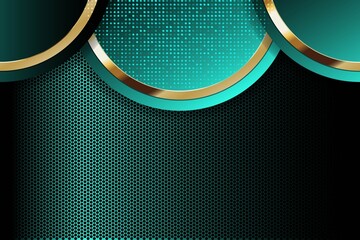 Abstract teal and gold background with hexagonal pattern.