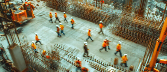 Obraz premium Image of the movement of Civil Engineer and construction workers in the construction zone. Ai generate.