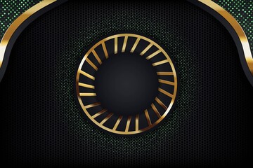 Black and gold geometric abstract background with green accents.