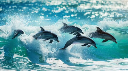 Fototapeta premium Dolphins Leaping Through Waves