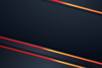 Dark blue background with red and orange stripes.