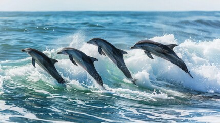 Fototapeta premium Dolphins Leaping Through Waves