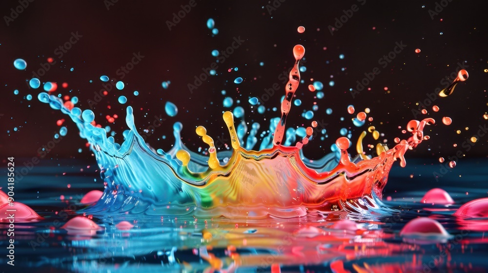 Poster dynamic expression of colorful liquid splashes