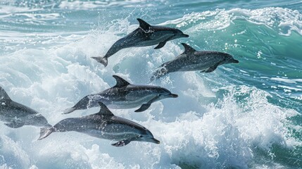 Fototapeta premium Dolphins Leaping Through Waves