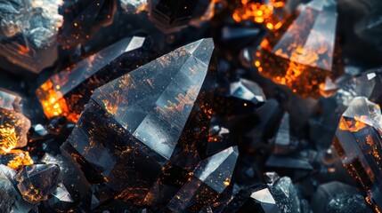 Fototapeta premium Close-Up of Shiny Black Crystals with Orange Mineral Inclusions
