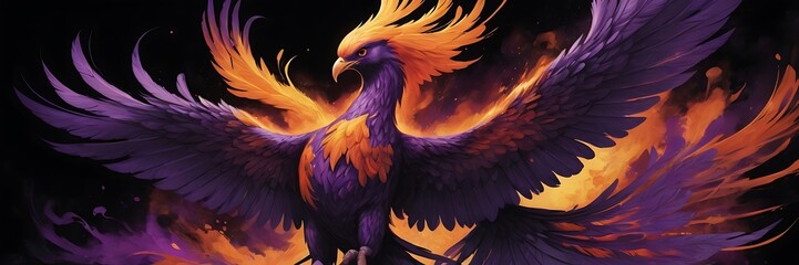 flame phoenix depicted with palette knife strokes, majestic flame atmosphere