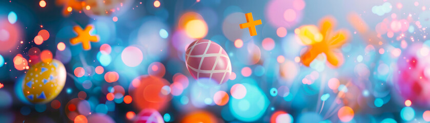 Obraz premium Modern abstract design of an Easter celebration with geometric shapes close up, vibrant, Overlay, egg and cross shapes backdrop