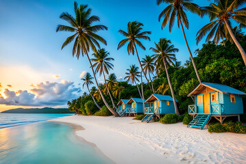 Obraz premium beach with trees on the beach and home 