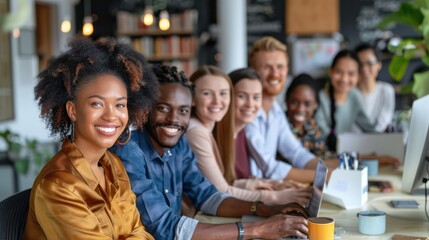 Diverse group of people from different backgrounds and ethnicities in a modern office happy at work, smiling multiethnic corporate men and women executives, diversity and inclusivity concept