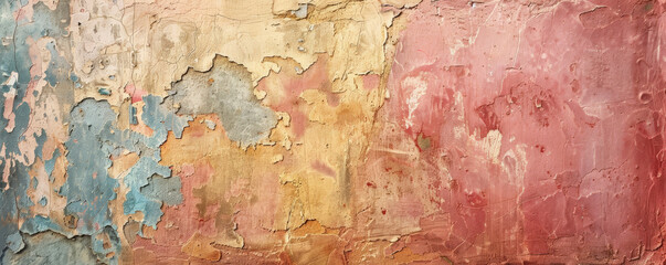 Colorful vintage stucco wall with intricate textures and an aged look, creating an elegant, nostalgic atmosphere.