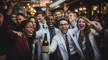 Joyful Medical Students Celebrate Educational Milestone