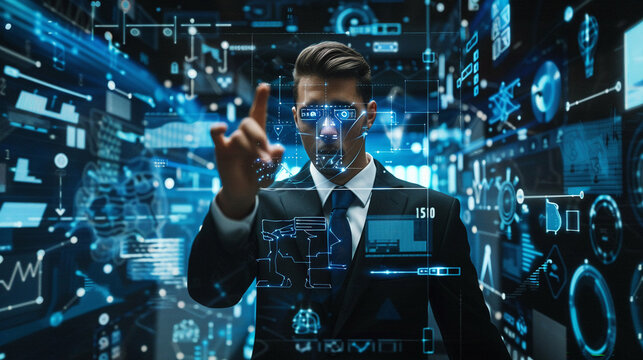 Business executive using advanced virtual technology