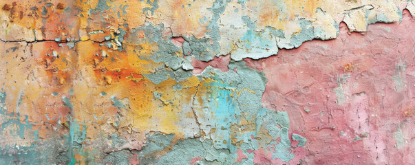 Fototapeta premium A colorful vintage stucco wall with intricate textures and an aged look, creating an elegant, nostalgic atmosphere.