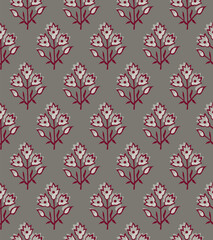 Indian Traditional Floral Block Print Kalamkari booti design allover seamless repeat pattern